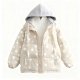Women's Classic White Polka Dot Print Contrast Hood Puffer Jacket