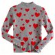 Women's Gray Ribbed Turtleneck Sweater with All-Over Red Heart Print