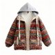 Women's Bohemian Ethnic Geometric Print Contrast Hood Puffer Jacket