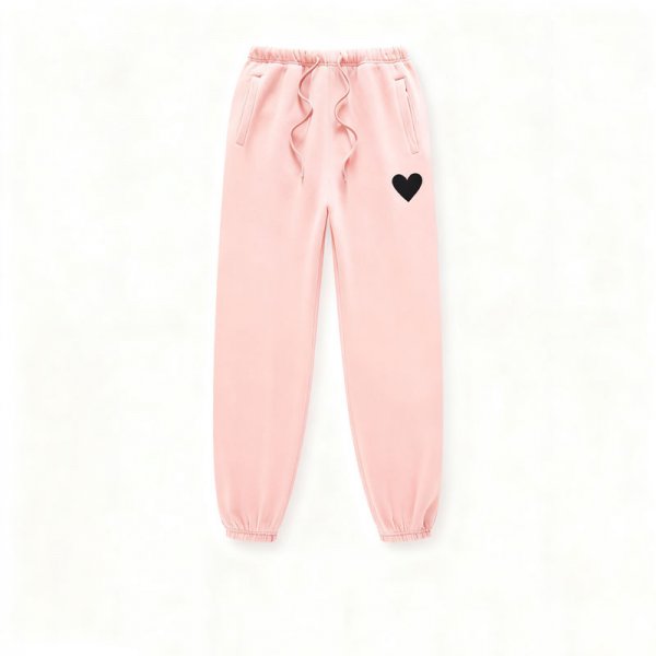 Women's Pink Sweatpants with Black Heart Print