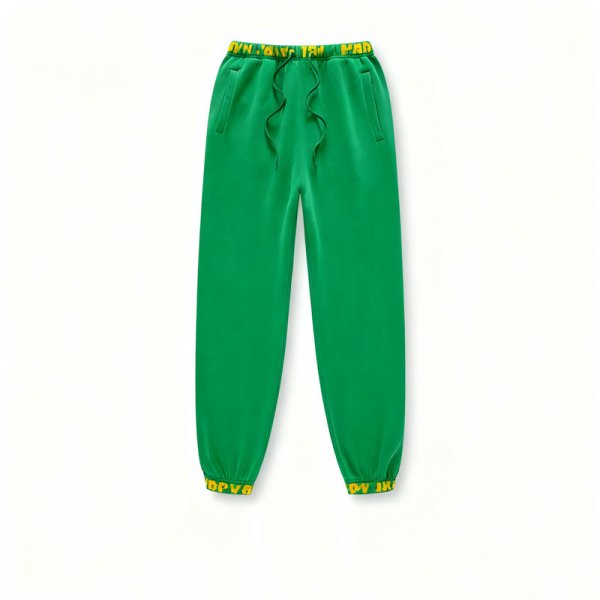 Women's Green Sweatpants with Yellow Letter Trim